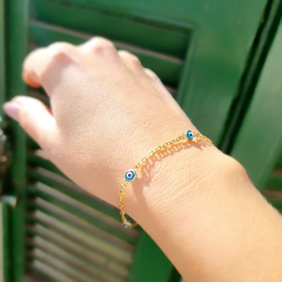 Evil eye bracelet gold sales plated