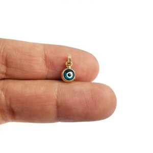 9K Solid Gold Greek Evil Eye Pendant: Blue Murano Charm Good luck and Protection