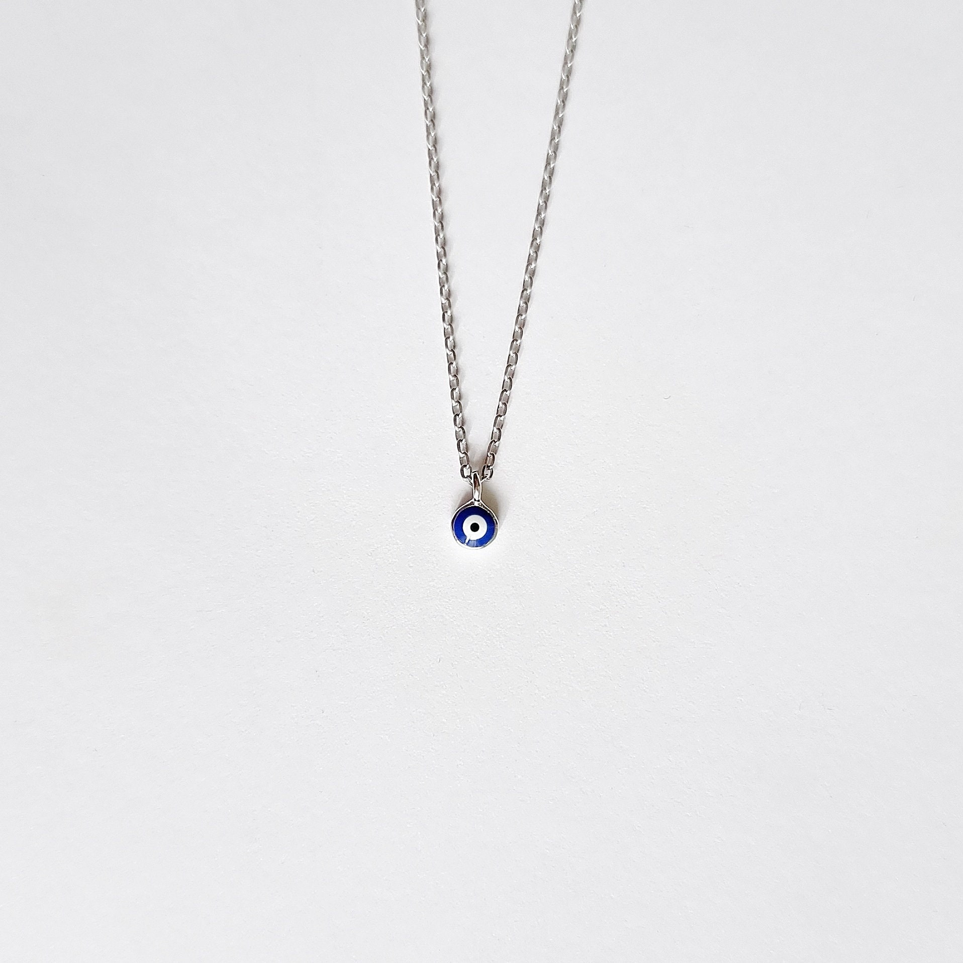 AXELUNA Collana Con Amuleto Occhio Malvagio In Argento 925 - Zaffiro Blu E Zirconi Neri - 45 Cm, Ipoallergenica