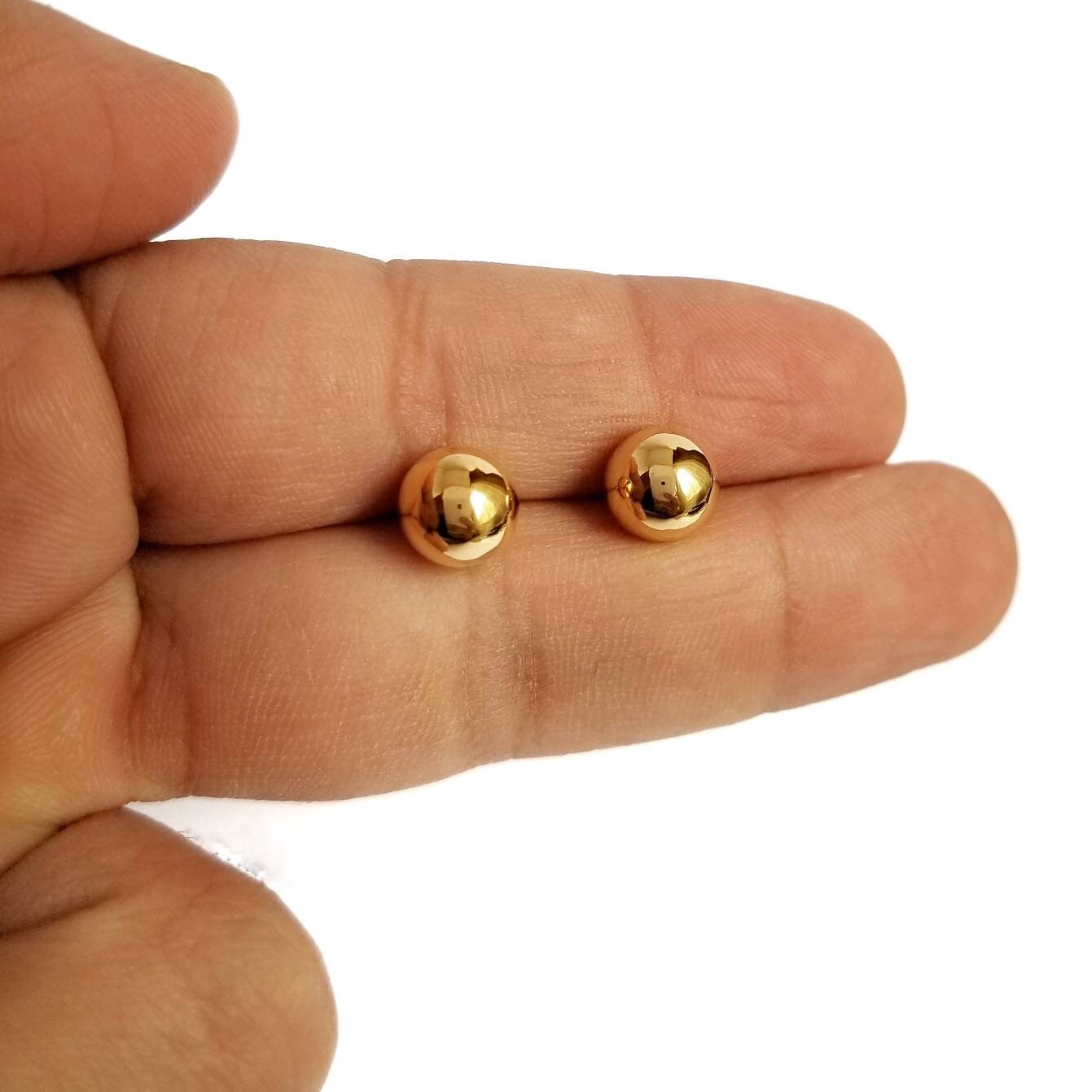 14K Sphere Gold Earrings Studs. 3 Sizes .14K Yellow Solid Etsy