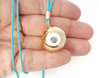 925 Sterling Silver Greek Evil Eye Bola Ball Pendant Pregnancy Necklace.Yellow Gold Mexican Bola Music Necklace.Good Luck & Protection Charm