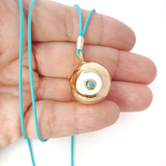 Blue Evil Eye Pendant Chain Necklace. 925 Sterling Silver.gold