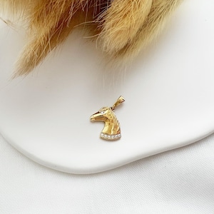 14K Horse Pendant. 14K Yellow Solid Gold White Cubic Zirconia. Gold Horse Pendant.