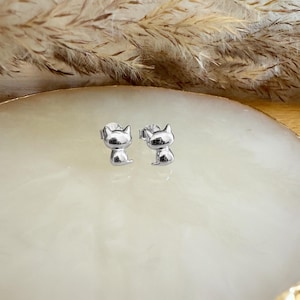 Silver Cat Studs Earrings. 925 Sterling Silver Cubic Zirconia Stud Earring. Butterfly 925 sterling silver clasps.
