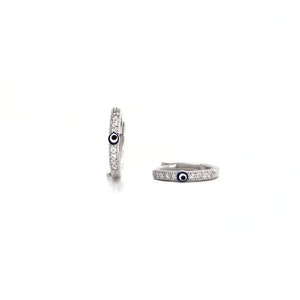 Super Tiny Dark Blue Evil Eye Hoop Earrings. Srebro próby 925. Okrągłe Evil Eye. Srebrne kolczyki Hoop. Srebro lub srebro platerowane złotem.