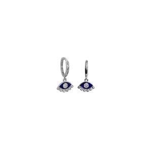 Super kleine donkerblauwe boze oog hoepel oorbellen. 925 sterling zilveren zirkonia. Chique boze oog. Zilveren hoepel oorbellen.