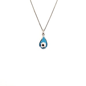 Silver Turquoise Greek Evil Eye pendant. 925 Sterling Silver or Gold Plated Silver. Turquoise Enamel Eye. Good luck and Protection charm.