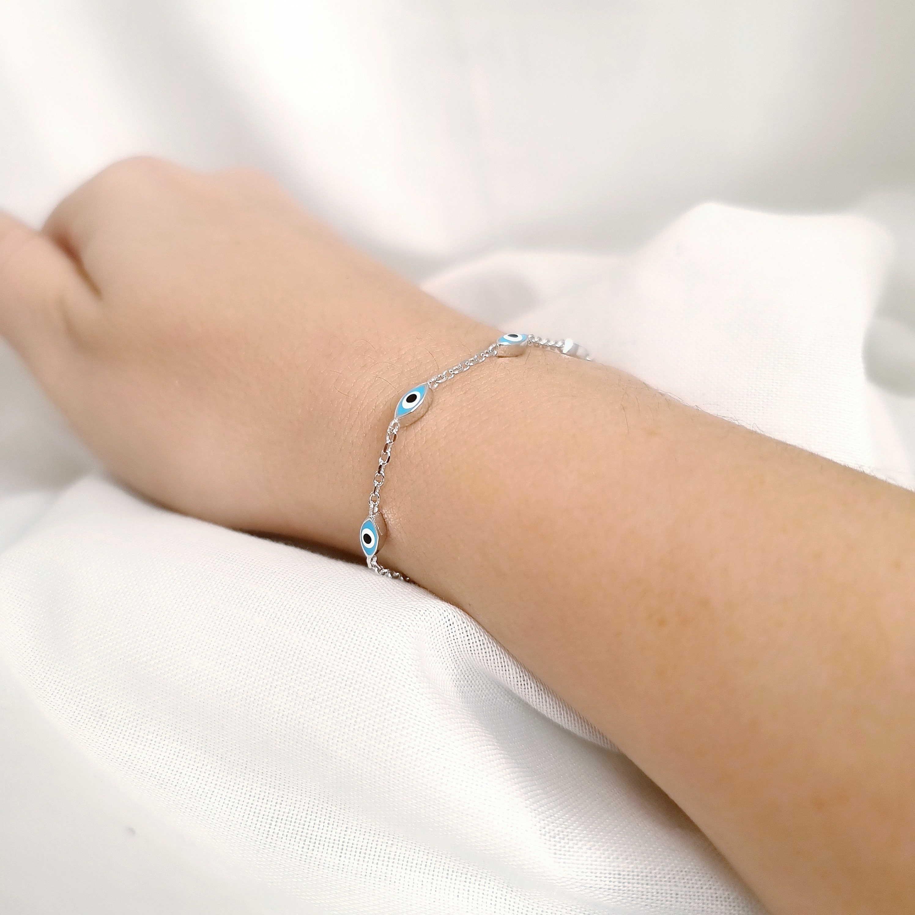 Bracciale Cavigliera Evil Eye In Argento 925 Con Zirconi Blu – Regolabile 7+2 Pollici - 4