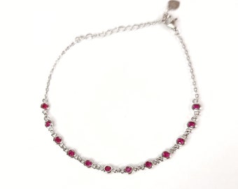 Chic Cubic Zirconia Bracelet. 925 Sterling Silver and Deep Pink Cubic Zirconia.