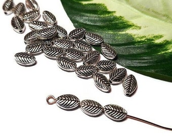 Antiqued Silver Leaf Beads, Petite Pewter Leaves, Silver Plated Leaf Spacer Beads