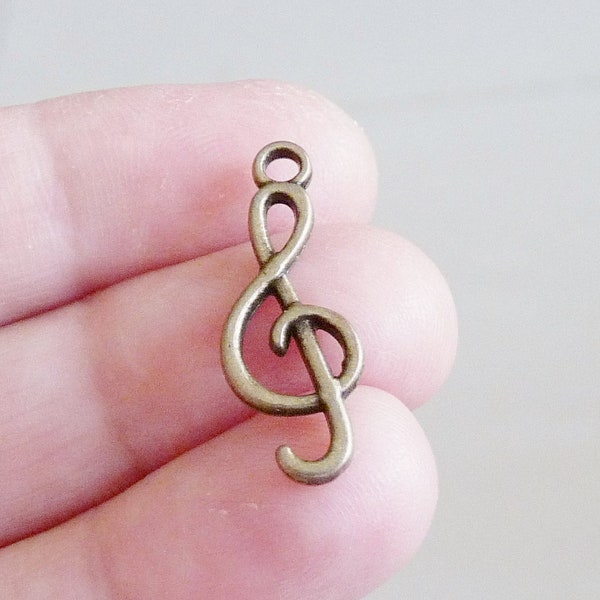 Antiqued Bronze Metal Treble Clef Charms, 26mm Bronze Treble Clef Pendants, Antiqued Bronze Music Charms, Bronze Metal Music Pendants