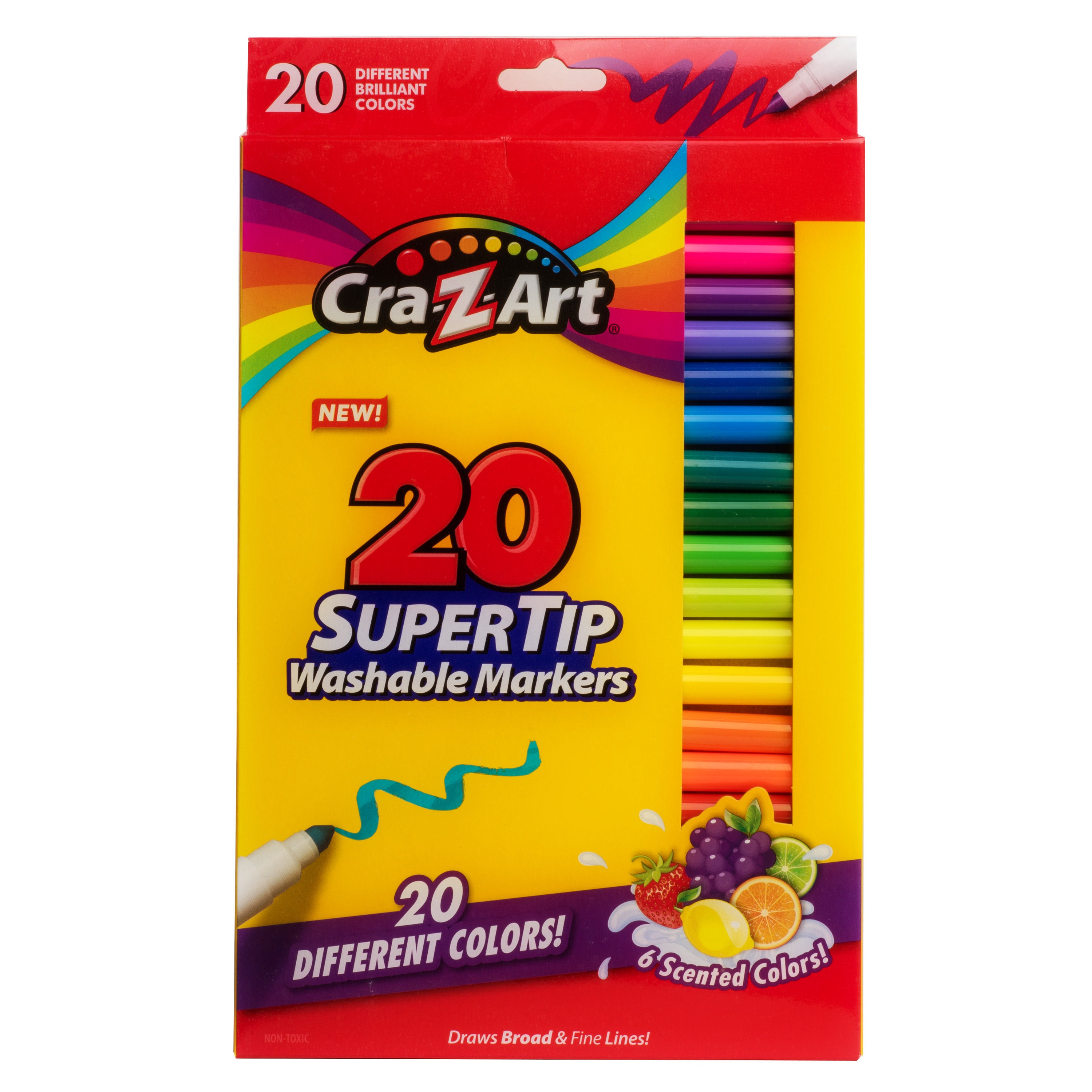 Cra-Z-Art Super Washable Markers, non-toxic, assorted bright colors, 12 ct,  New
