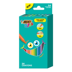 BIC Kids Long-Lasting Wrap-Free Crayons in 24 Assorted Colors, Extra Long 4.75" Crayons, Wrap Free, Mess Free! Children's Crayons