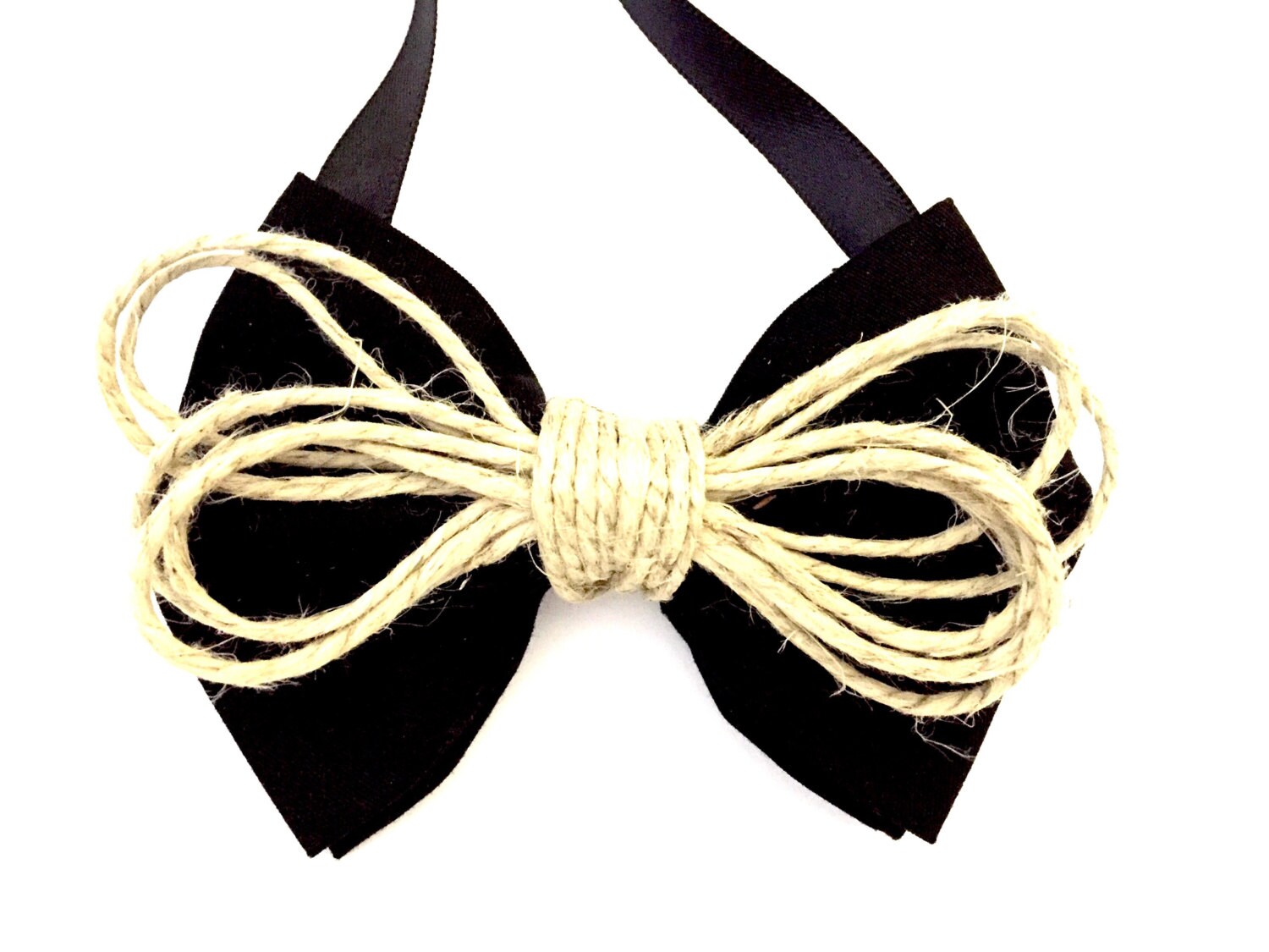 Twine Jewelry Black bow tie necklace Twine Necklace Vintage Etsy