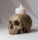 SKULL CANDLE HOLDER (polished bone) full size human skull candle holder made from plaster of Paris, painted for a weathered appearance 