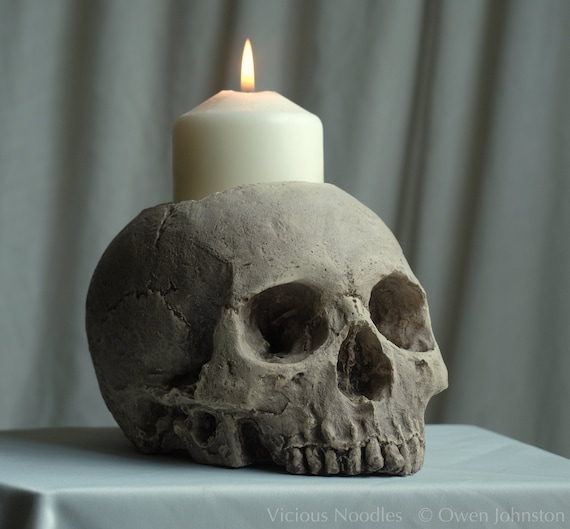 SKULL CANDLE HOLDER natural Full Size Human Skull Candle Holder Made From  Plaster of Paris and Painted for a Weathered Appearance 