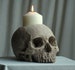 SKULL CANDLE HOLDER (natural) full size human skull candle holder made from plaster of Paris and painted for a weathered appearance 