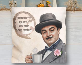 Hercule Poirot Tote Bag | Agatha Christie Book Lover Gift