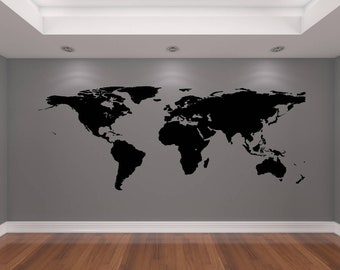 Large world map - map vinyl decal - world map decals - office world map D00104