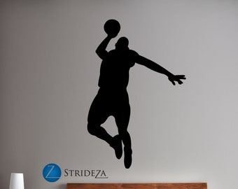 Basketball Player Silhouette Wall Decal, Sports Themed Bedroom Decor, Boys Room Basketball Wall Sticker, Large Vinyl Art