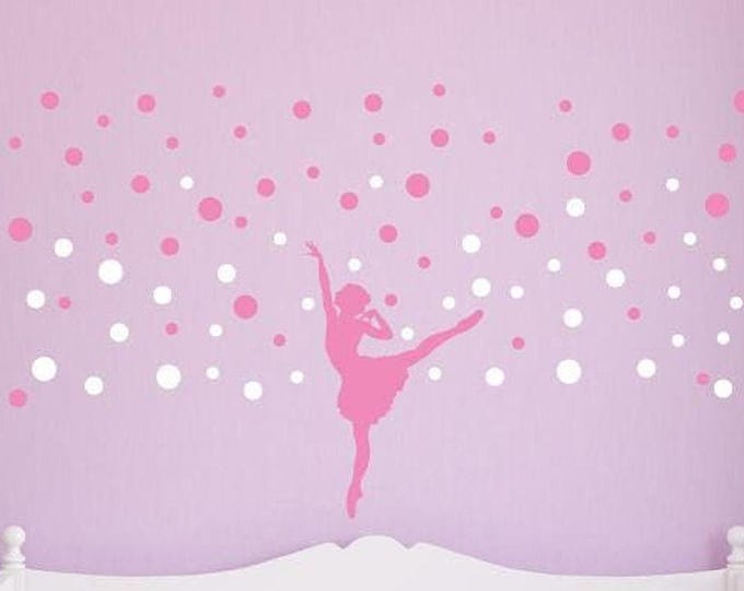 Ballet Decal, Pink Ballerina Silhouette with Two-Color Polka Dots