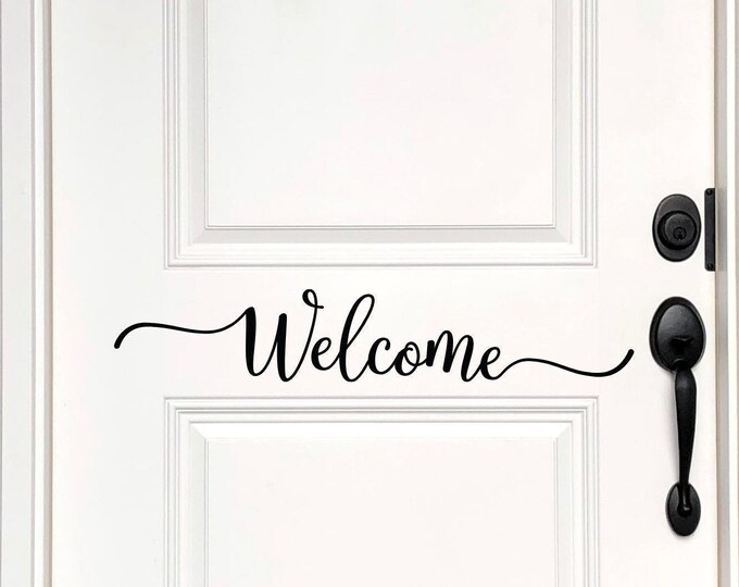 Script Welcome Door Decal: Elegant Entryway Decor Sign