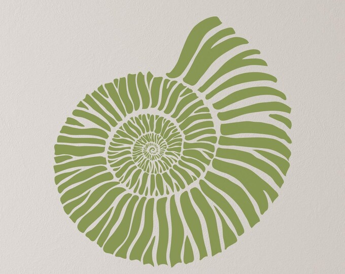 Ammonite Fossil Wall Decal – Coastal Spiral Shell Art (23w x 24.01h)