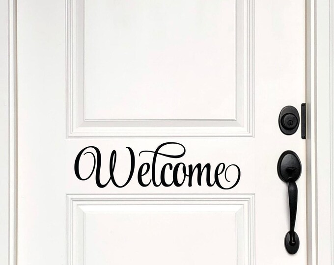 Script Welcome Door Decal: Elegant Entryway Sign for Home Decor