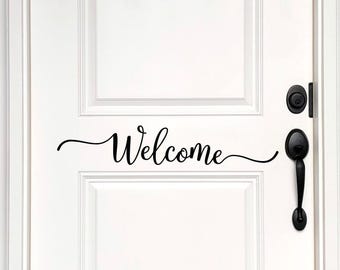Script Welcome Door Decal: Elegant Entryway Decor Sign