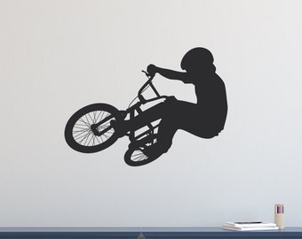 BMX Bike Wall Decal, Extreme Sports Vinyl Sticker, Boys Room Decor, Teen Gift, Bicycle Wall Art, Playroom Decoration, Large Wall Mural