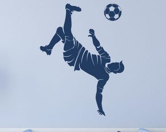 Soccer Player Wall Decal: Bicycle Kick Silhouette for Sports Room Decor