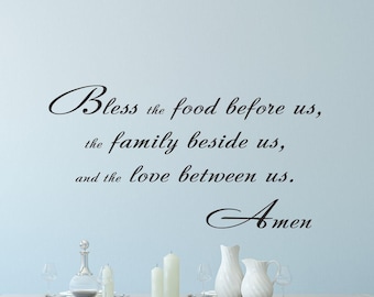 Bless The Food Wall Decal: Dining Room Prayer with Script Lettering