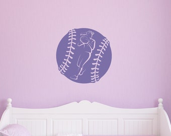 Softball Wall Decal For Girls Bedroom | Softball Wall Decor | Baseball Decal | Softball Player Decal | Softball Stickers | Sports Stickers