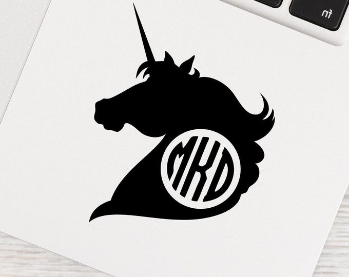 Unicorn Laptop Decal: Personalized Three-Initial Monogram Sticker