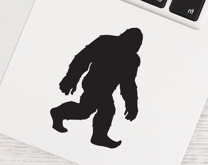 Bigfoot Laptop Decal: Black Walking Sasquatch Silhouette Sticker