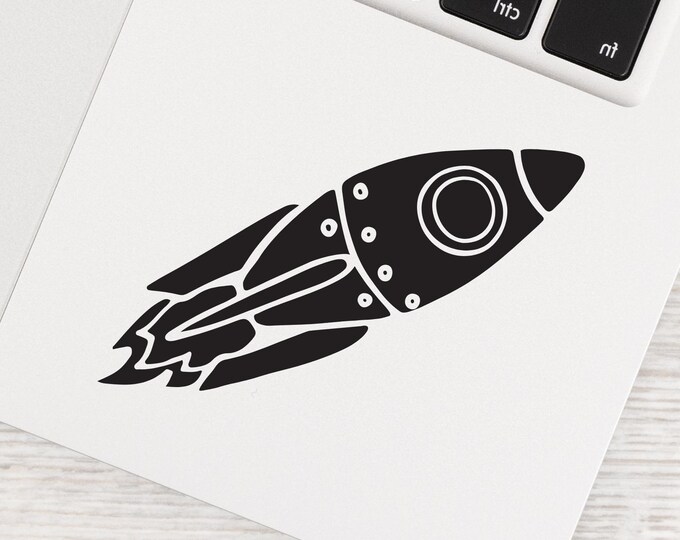 Rocket Laptop Decal: Black Vinyl Retro Spaceship Sticker