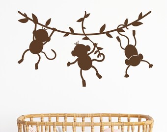 Monkey Branch Wall Decal, Jungle Nursery Animal Sticker, Kids Playroom Vinyl Decor
