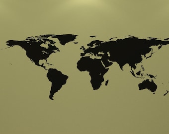 World Map Decal, Black Vinyl Wall Sticker for Geography Decor