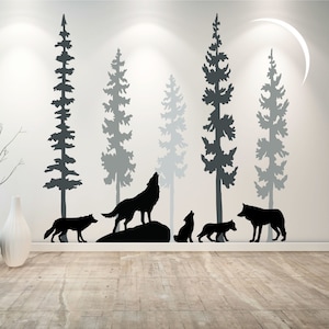 Wolf Pack Decals| Family Wolf Pack Decor| Forest Wall Decals | Large Wall Decal | Forest Wall Mural | Crescent Moon Decal D00678