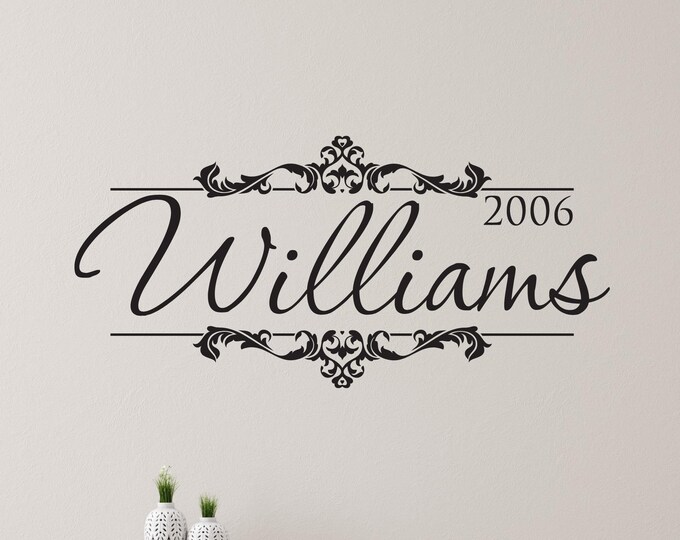 Custom Family Name Wall Decal with Established Year – Personalized Surname Sign
