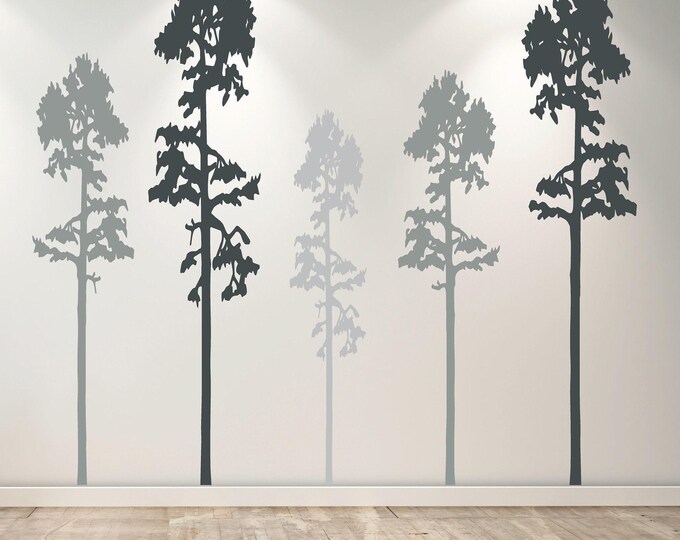 Layered Pine Tree Silhouettes Wall Decals – Forest Woodland Wall Art