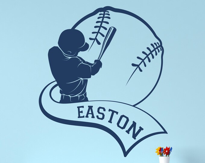 Personalized Baseball Wall Decal with Player and Name Banner for Baseball Room Decor