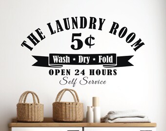 Laundry Room Wall Decal: Black Vintage Wash Dry Fold Sign