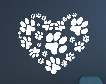 Paw Print Heart Wall Decal: Dog Paw Prints for Pet Lover Decor