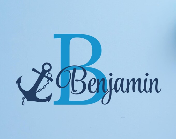 Personalized Nursery Name Decal: Large Initial with Nautical Anchor