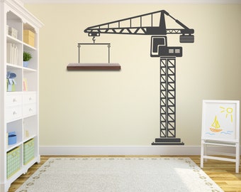 Construction crane wall art decor - crane themed decal D00582