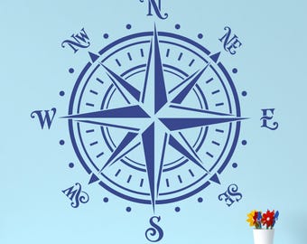 Compass Wall Decal Nautical Compass Rose with Directions Nautical Wall Decor
