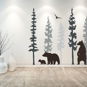 Bear wall decal - bear wall decor - tree wall decals - nursery wall decor D00712