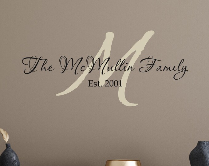 Family Name Decal, Custom Initial And Established Year Wall Art