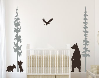 Woods bear wall decal - Forest wall decal - nursery wall decor D00706